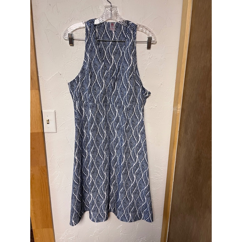 Krimson Klover‎ Blue White Leaf Print Athletic Dress Built-in Bra Womens Large